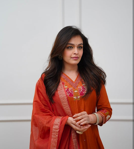 Mul Chanderi Anarkali Set