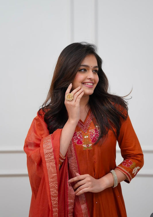 Mul Chanderi Anarkali Set