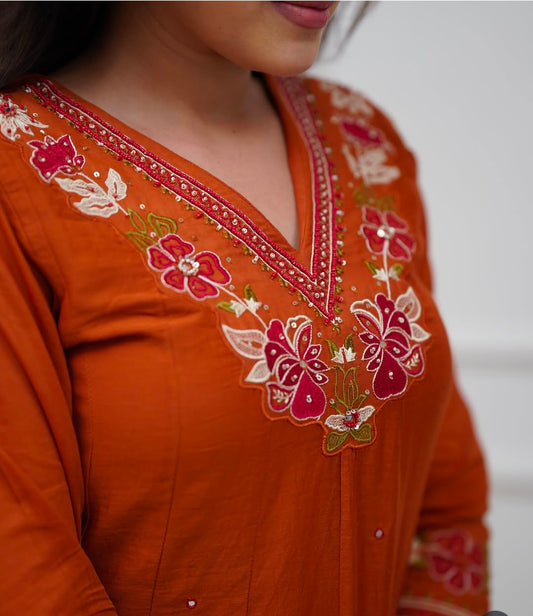 Mul Chanderi Anarkali Set