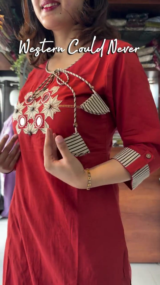 Embroidered Cotton Kurta Set with Dupatta