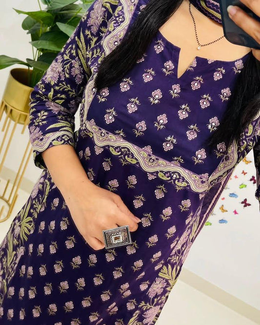 Heavy Cotton Kurti with Pant & Dupatta