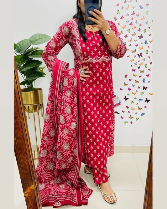 Heavy Cotton Kurti with Pant & Dupatta