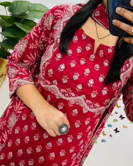 Heavy Cotton Kurti with Pant & Dupatta