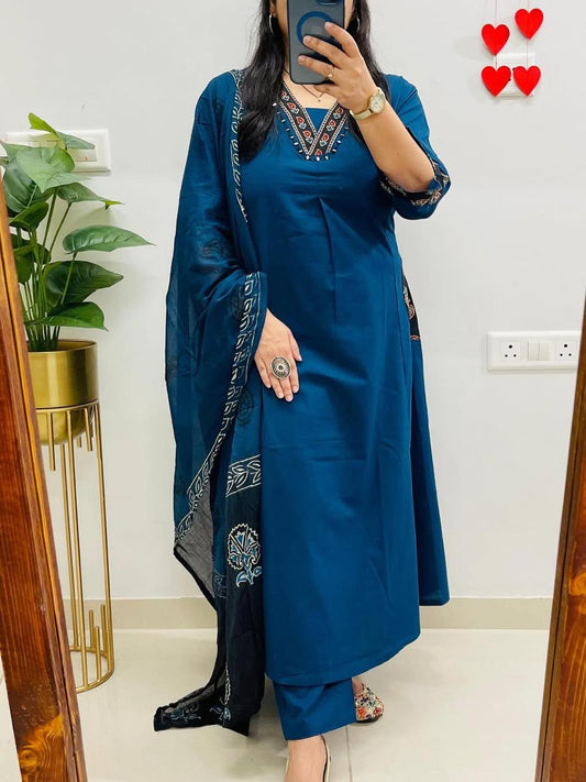 Pure Cotton Kurti, Pant & Dupatta Set