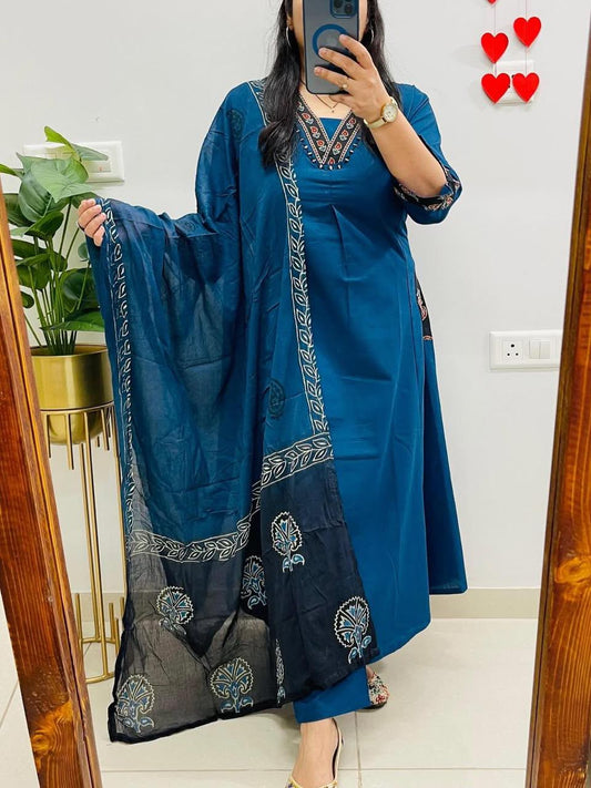 Pure Cotton Kurti, Pant & Dupatta Set