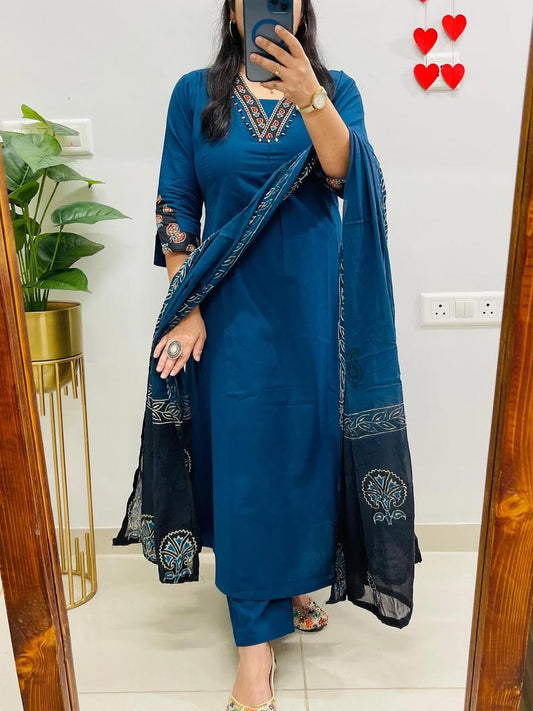 Pure Cotton Kurti, Pant & Dupatta Set