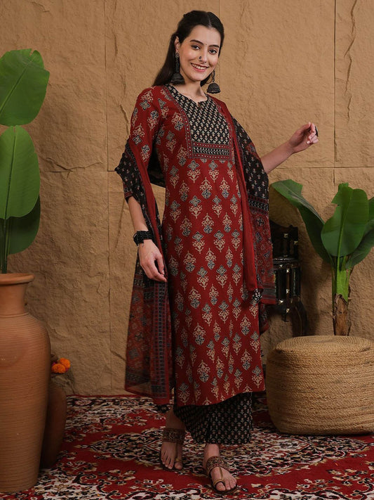 Heavy Cotton Printed Kurti, Pant & Dupatta Set