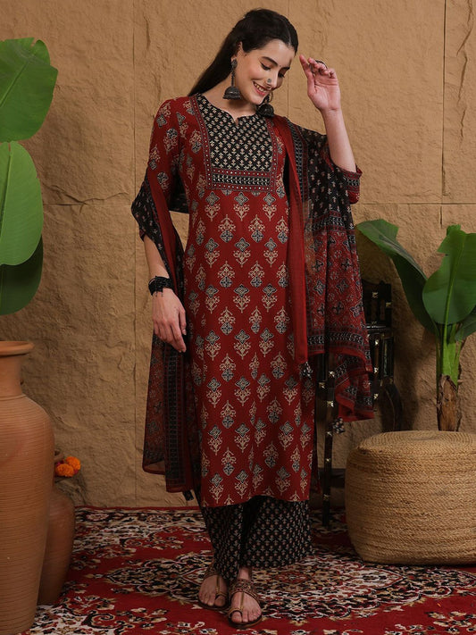 Heavy Cotton Printed Kurti, Pant & Dupatta Set