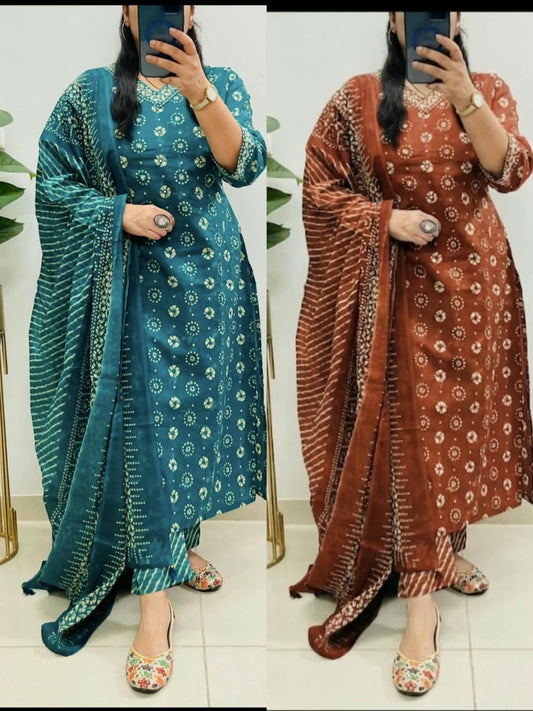 Vibrant Floral Print Kurti Pant & Dupatta Set