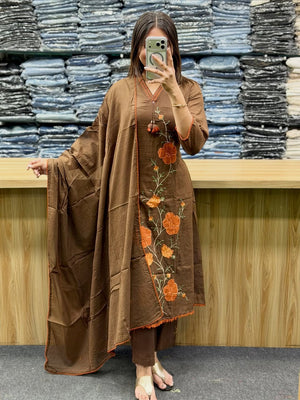 Pure Cotton Embroidered Kurti Pant & Dupatta Set