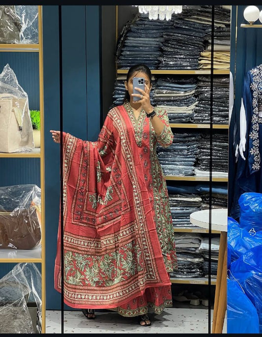 Hand Block Printed Cotton A-Line Kurti Palazzo Set