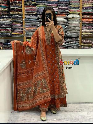 Hand Block Printed Cotton A-Line Kurti Palazzo Set