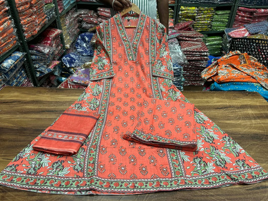 Hand Block Printed Cotton A-Line Kurti Palazzo Set