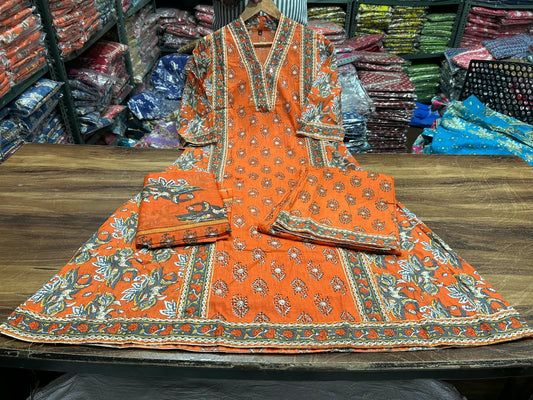 Hand Block Printed Cotton A-Line Kurti Palazzo Set