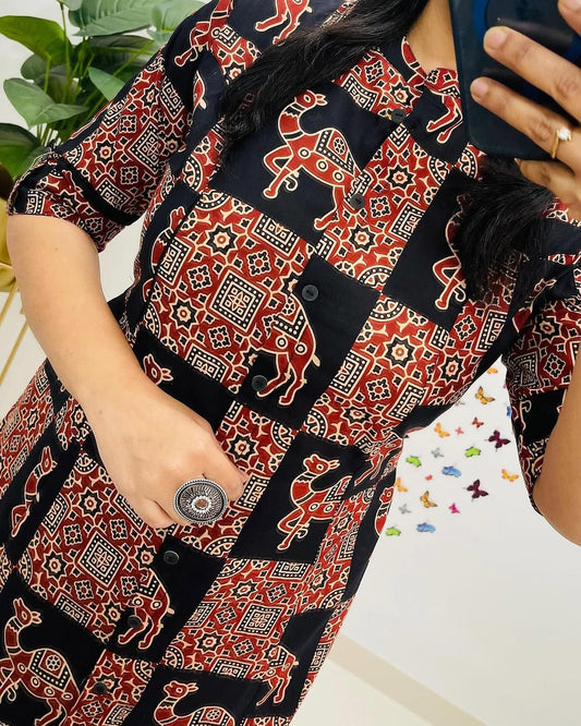 Premium Pure Cotton Floral Printed Kurti Palazzo Co-ord Set