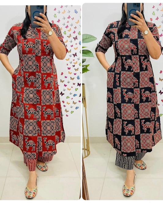 Premium Pure Cotton Floral Printed Kurti Palazzo Co-ord Set