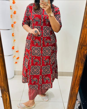 Premium Pure Cotton Floral Printed Kurti Palazzo Co-ord Set