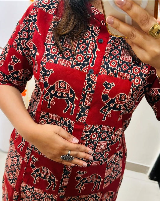 Premium Pure Cotton Floral Printed Kurti Palazzo Co-ord Set