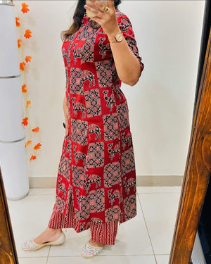 Premium Pure Cotton Floral Printed Kurti Palazzo Co-ord Set