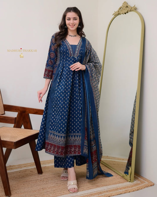 Premium Heavy Cotton Printed Kurti Palazzo Set with Malmal Dupatta