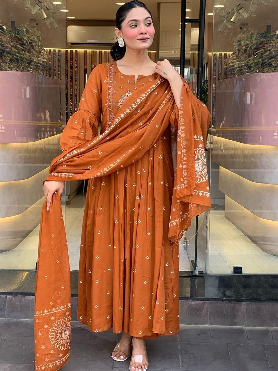 Elegant Rust Orange Anarkali Set 🧡