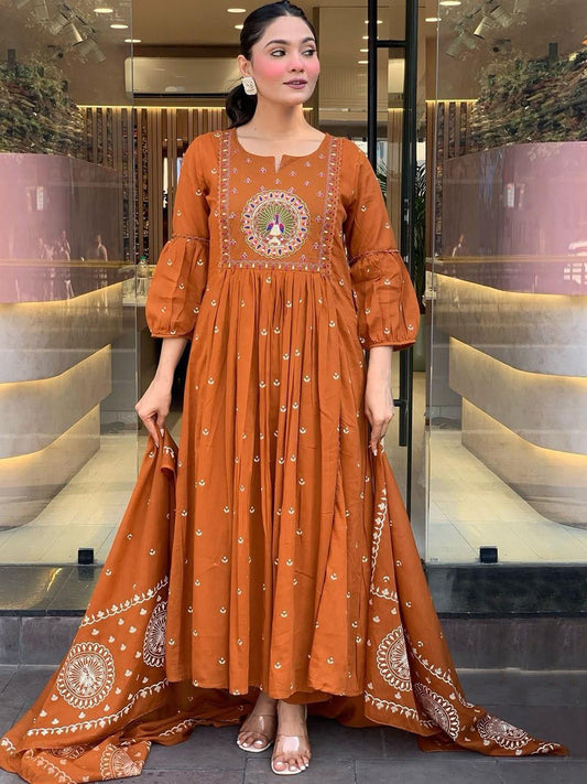 Elegant Rust Orange Anarkali Set 🧡