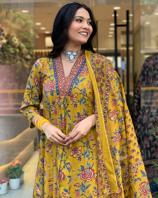 🌸 Premium Pure Cotton Straight Alia Cut Suit Set with Sequence Adda Work ✨
