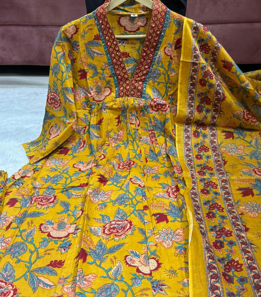 🌸 Premium Pure Cotton Straight Alia Cut Suit Set with Sequence Adda Work ✨