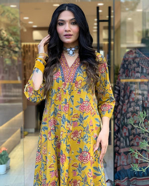 🌸 Premium Pure Cotton Straight Alia Cut Suit Set with Sequence Adda Work ✨