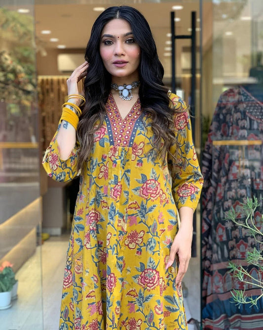 🌸 Premium Pure Cotton Straight Alia Cut Suit Set with Sequence Adda Work ✨