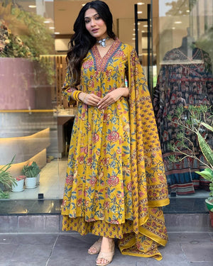 🌸 Premium Pure Cotton Straight Alia Cut Suit Set with Sequence Adda Work ✨