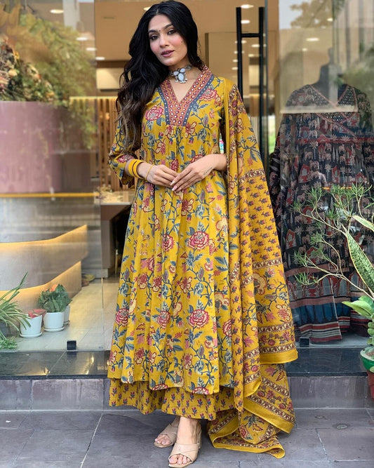 🌸 Premium Pure Cotton Straight Alia Cut Suit Set with Sequence Adda Work ✨