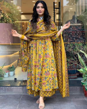 🌸 Premium Pure Cotton Straight Alia Cut Suit Set with Sequence Adda Work ✨