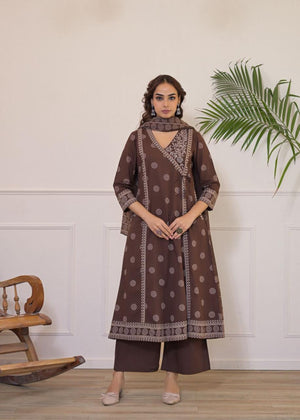 Angrakha Style Cotton A-Line Suit Set with Adda Work & Printed Dupatta