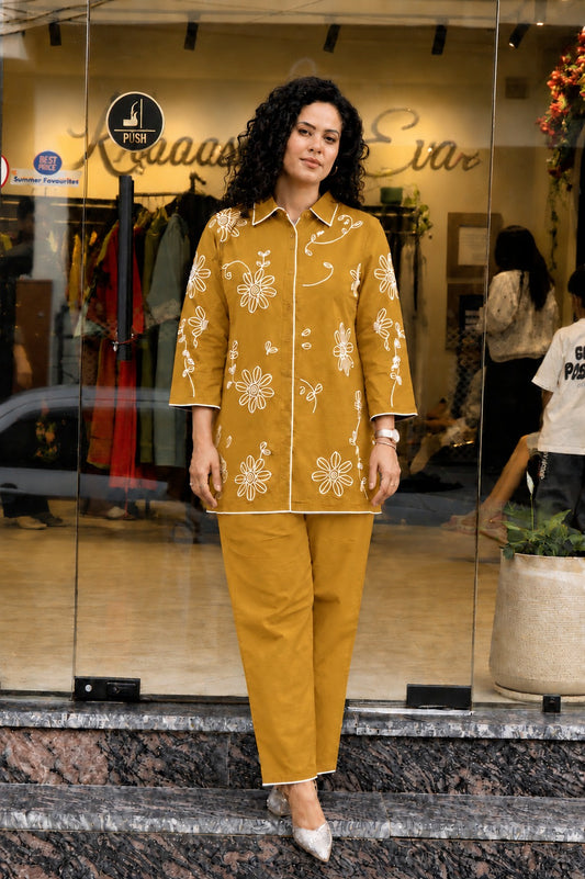 Premium Cotton Slub Co-Ord Set with Embroidered Top & Palazzo