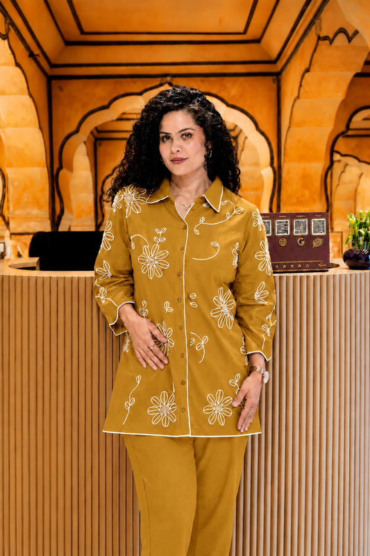 Premium Cotton Slub Co-Ord Set with Embroidered Top & Palazzo