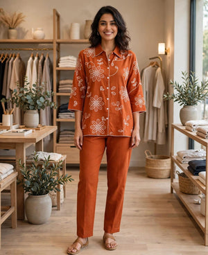 Premium Cotton Slub Co-Ord Set with Embroidered Top & Palazzo