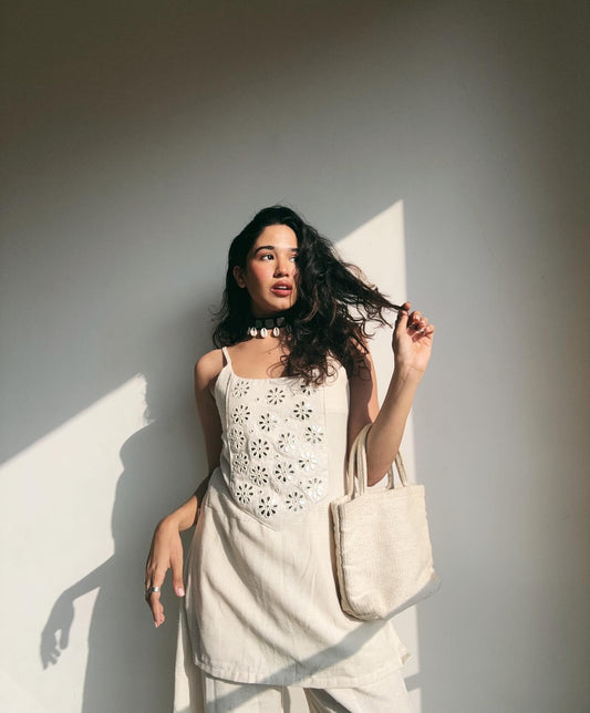 Summer Special Cotton Flex Co-Ord Set with Heavy Mirror Embroidery