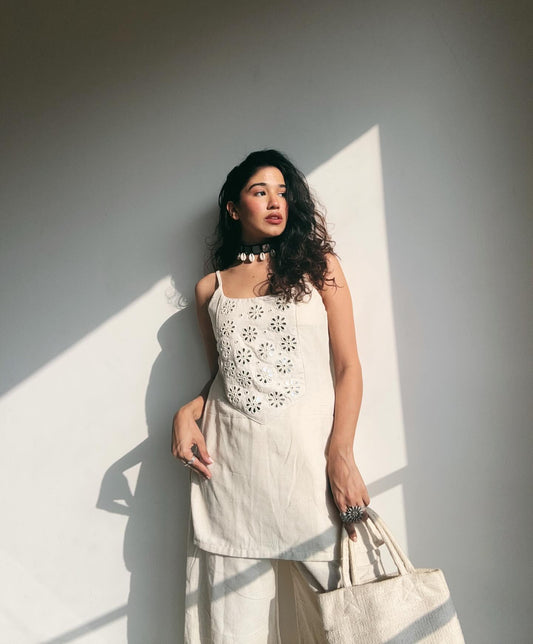 Summer Special Cotton Flex Co-Ord Set with Heavy Mirror Embroidery