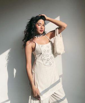Summer Special Cotton Flex Co-Ord Set with Heavy Mirror Embroidery