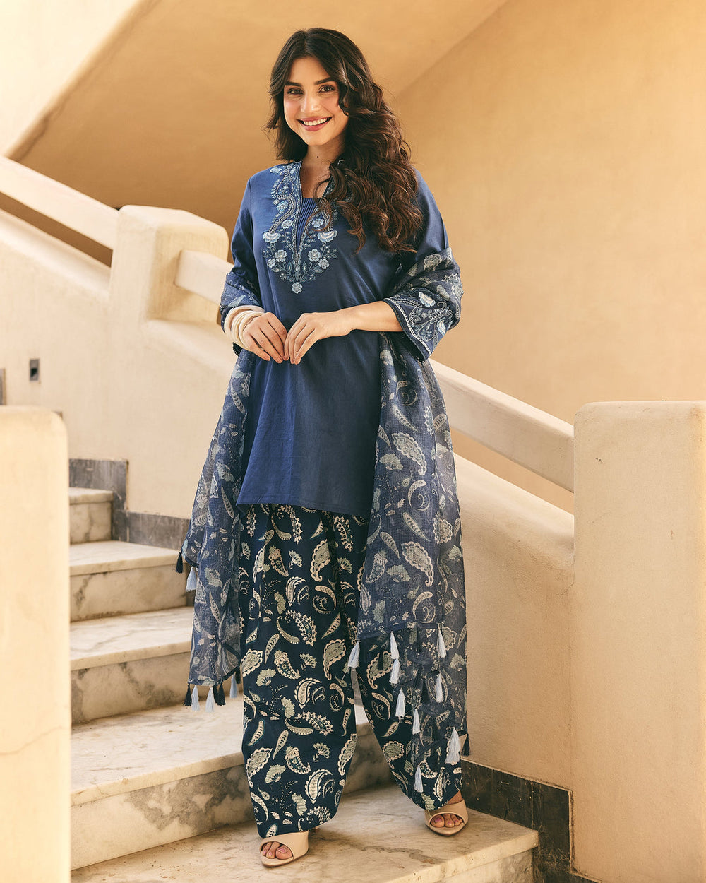 Elegant Kurti with Farshi Salwar and Dupatta Set