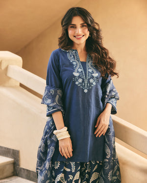 Elegant Kurti with Farshi Salwar and Dupatta Set