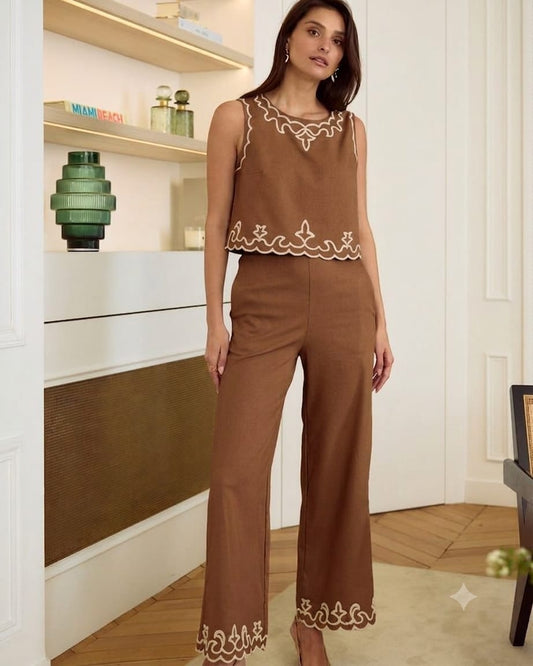 Premium Cotton Embroidered Co-Ord Set with Palazzo Pants