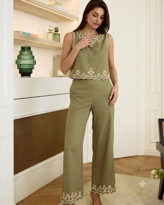 Premium Cotton Embroidered Co-Ord Set with Palazzo Pants