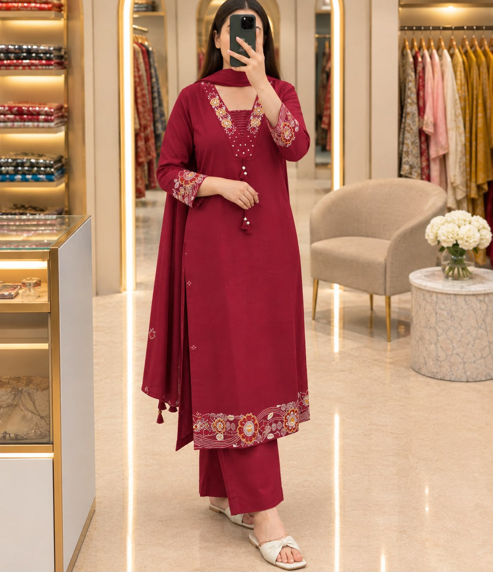 Elegant Cotton Anarkali Kurti Set with Palazzo Pants & Dupatta