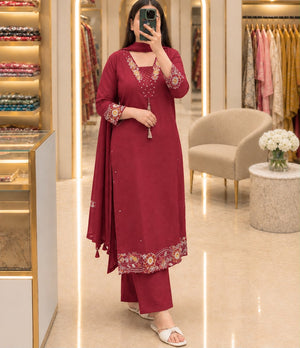 Elegant Cotton Anarkali Kurti Set with Palazzo Pants & Dupatta