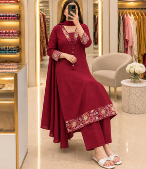Elegant Cotton Anarkali Kurti Set with Palazzo Pants & Dupatta