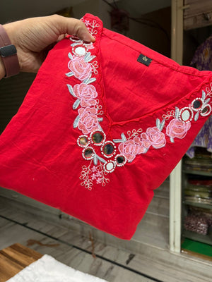 Premium Pure Cotton Straight Suit with Mirror & Embroidery Work