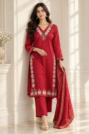 Premium Pure Cotton Straight Suit with Mirror & Embroidery Work