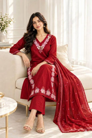 Premium Pure Cotton Straight Suit with Mirror & Embroidery Work